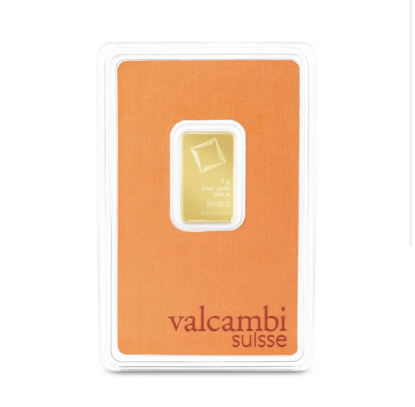 Lingot d’or Valcambi de 5 grammes sous emballage d’essai