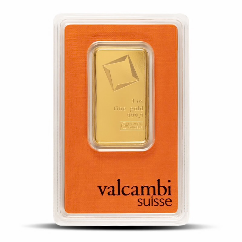 Lingot d’or Valcambi d’une once sous emballage d’essai