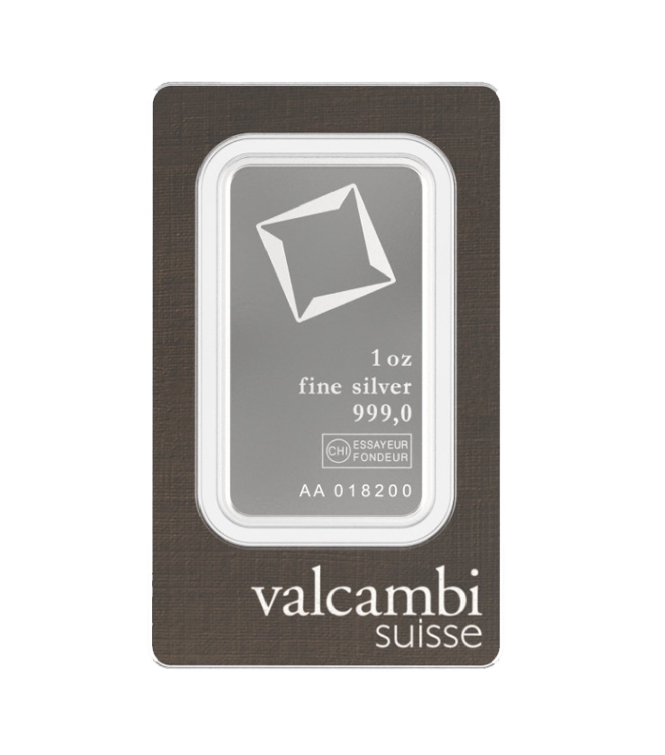 Valcambi one ounce silver bar in packaging