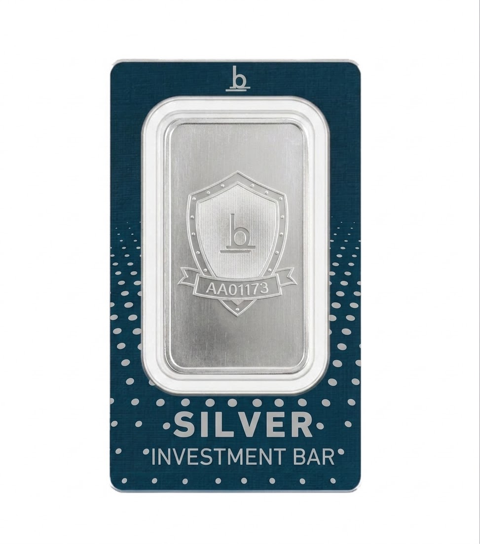 Boghos one ounce investment silver bar in packaging